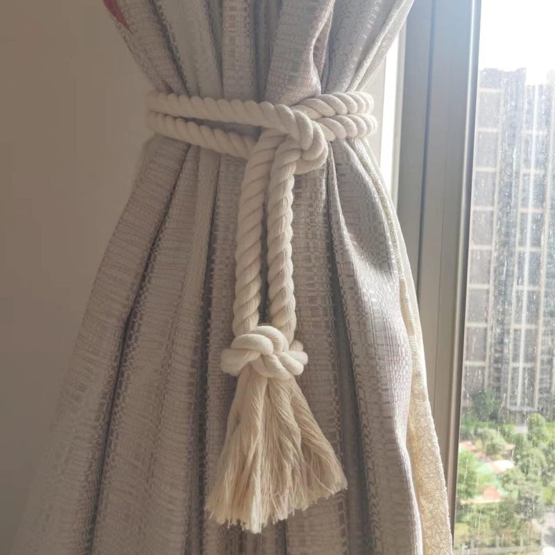 Yteseery 8 Pack Curtain tiebacks Rope, Outdoor Curtain Tiebacks, Natural Cotton Curtain Ties, Village Rural Rustic Curtain Holdbacks, Farmhouse Boho Curtain tie Backs Holders for Drapes, Beige - Image 3